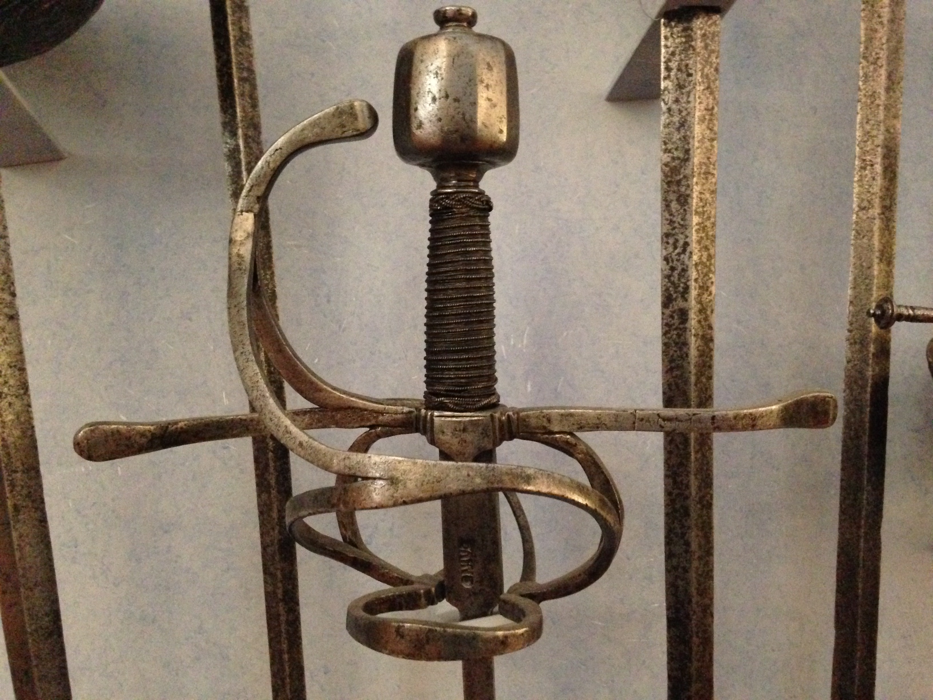 Fig. 1. Museo Bardini, Florence. Practice Rapier/spada da marra/fioretto, circa 1600. The swept hilt is typical of the actual rapier of the period. Note the width of the ricasso.
