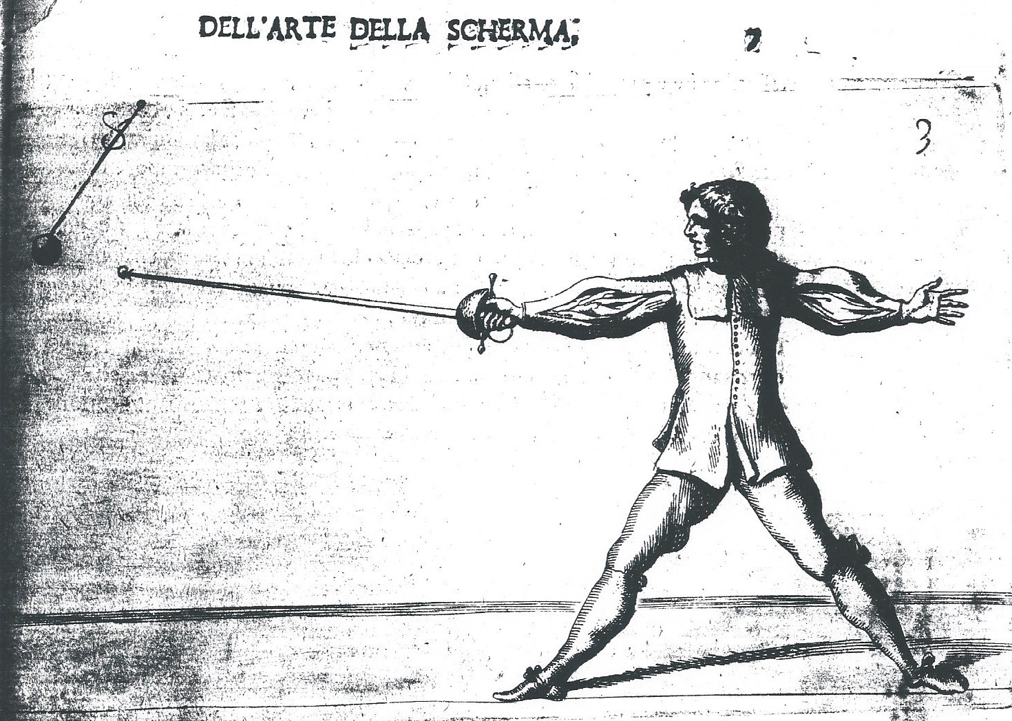 Fig. 6. Morsicato Pallavicini’s treatise of 1670, La Scherma Illustrata, depicting a cup-hilt practice Rapier/spada da marra/fioretto.