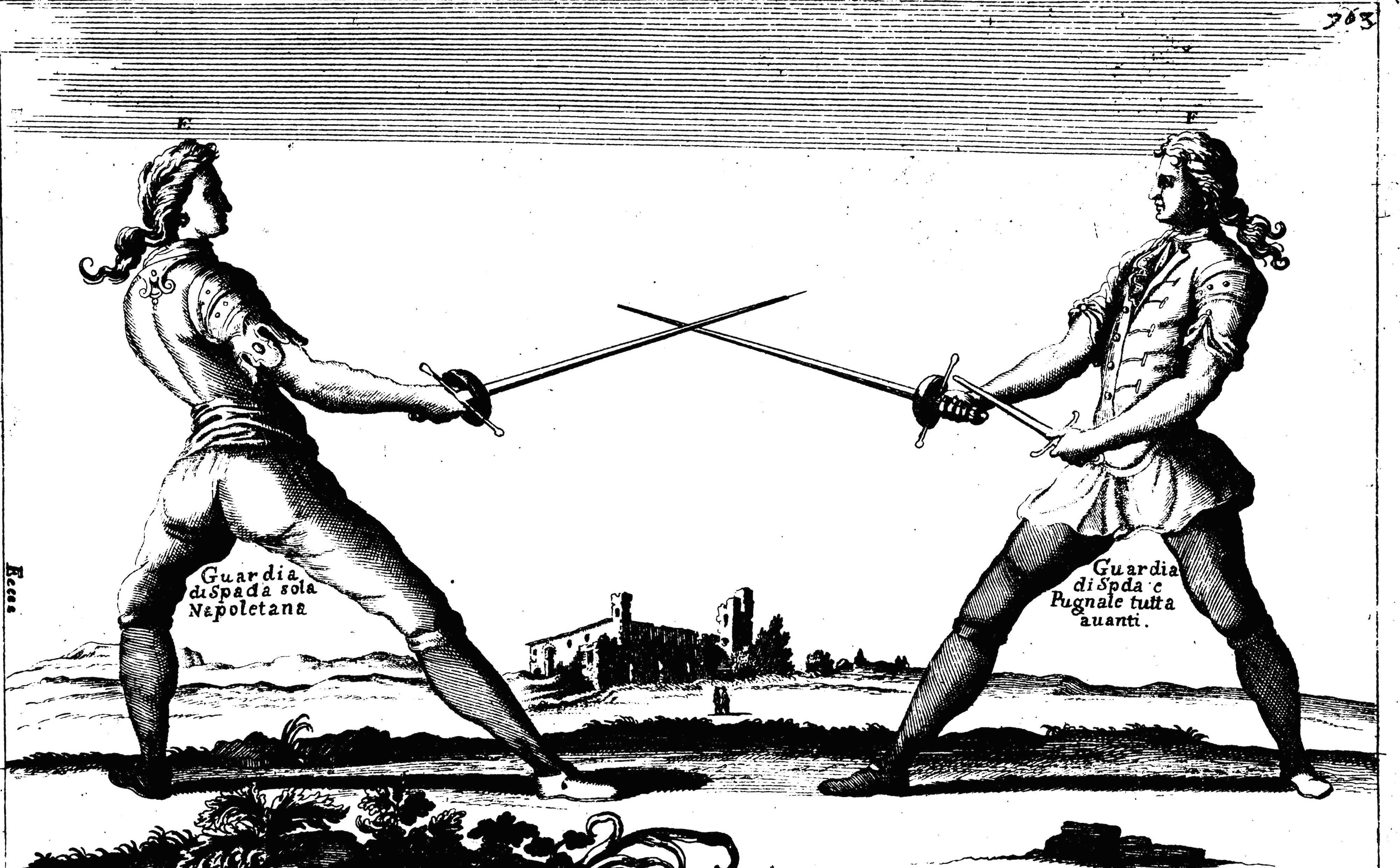 Fig. 7. Giuseppe D’Alessandro’s treatise of 1723, Opera, depicting cup-hilt rapiers.