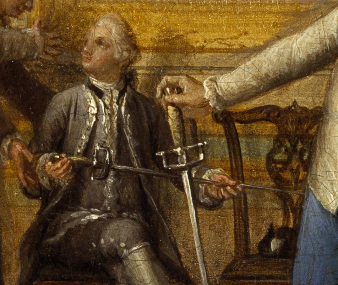 Fig. 10. Detail from Pietro Fabris’s painting, showing hilts of eighteenth century fiorettos.