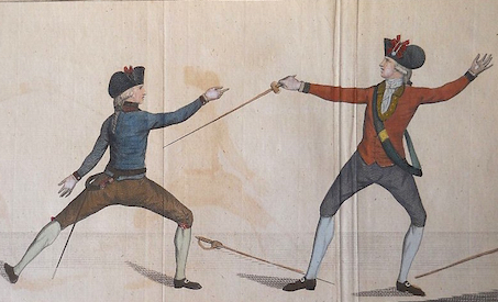Le croisé d’epeé après la parade du contre de quarte, Olivier, J. Fencing Familiarized: or, a New Treatise on the Art of Sword Play. London, 1771, 1772. 