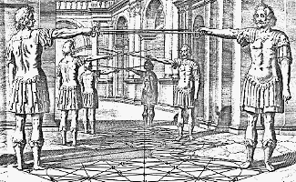 Fig. 2 (foreground): Guard position from Thibault's treatise